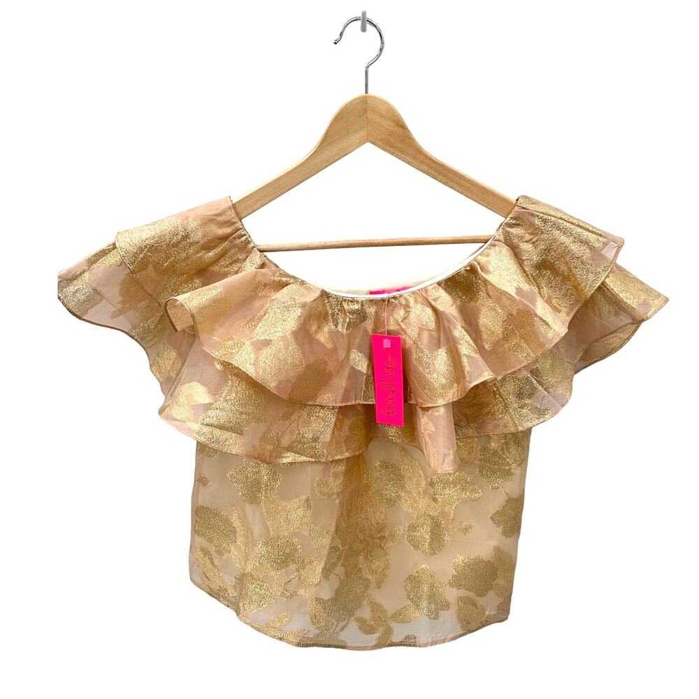 LILLY PULTIZER NWT Trixie One Shoulder Gold Organza Brocade Blouse // XS - Picture 5 of 12